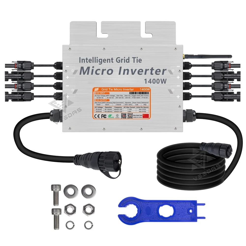 1400W Mppt Micro Inverter Solare 18-50Vdc On Grid Tie Inversor Microinverter Ip65 Extra Data Box 110V 220V Per Pannello Solare 4*350W
