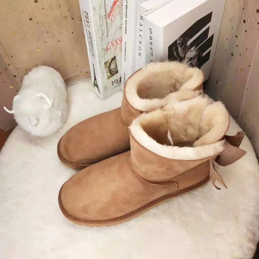 Fashion Real Sheepskin Women's Winter Classic Woman Snow Boots Mid Calf Genuine Sheepskin Women Boots Women Shoes