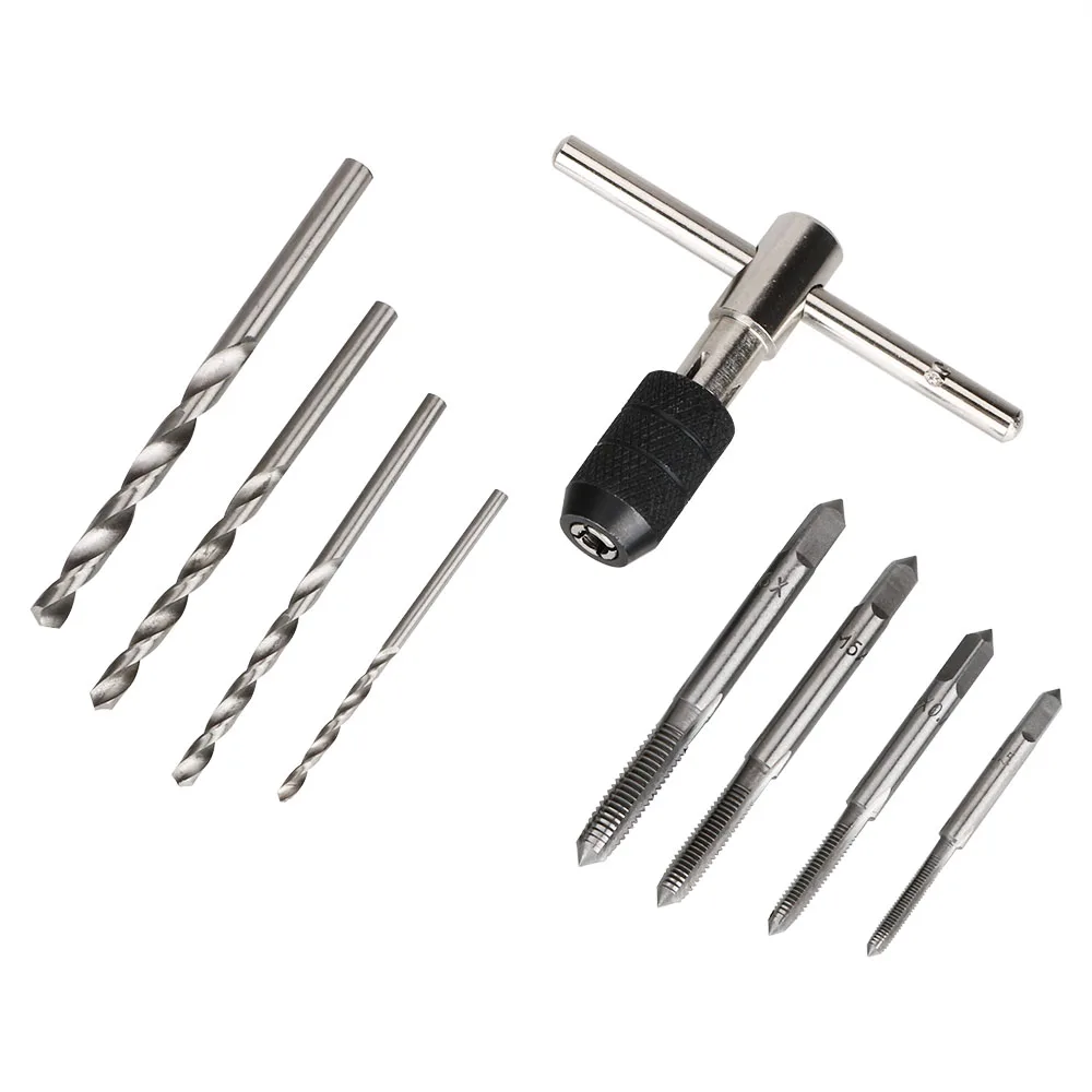 

NICEYARD 9pcs with Wrench Hand Tool 2.5 3.5 4.2 5.2 Twist Drill Bit Hand Screw Tap Set M3/M4/M5/M6 Reamer Tap Hand Tool Set