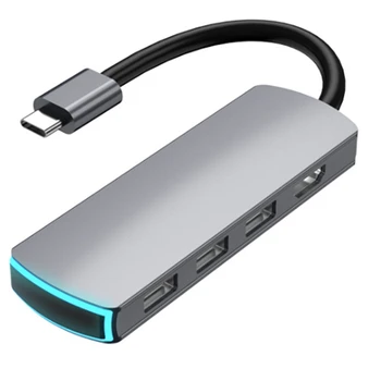 

6 in 1 USB C HUB USB to Multi HDMI USB 3.0 Carder Reader Adapter USB Splitter for Pro Air USB Dock Type C HUB(Gray)