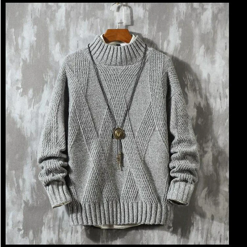 Light GRey Sweater Мужской свитер, полукруглый вырез, вязаный пуловер, длинный рукав, Pull Homme, плюс размер 5XL 4XL M, Khahi, серый, Рождественский свитер - Цвет: Light GRey Sweater