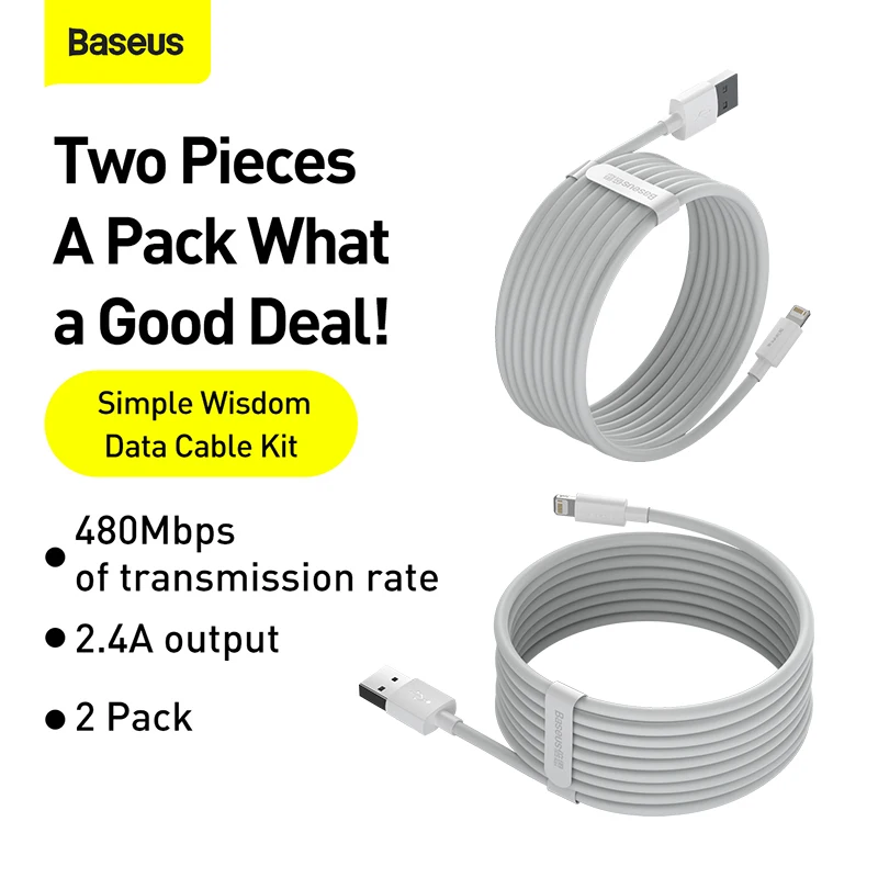Baseus 2pcs USB Cable For iPhone 13 7 6 8 plus X XR 11 12 mini pro Charger USB Cable Fast Charging 1.5M