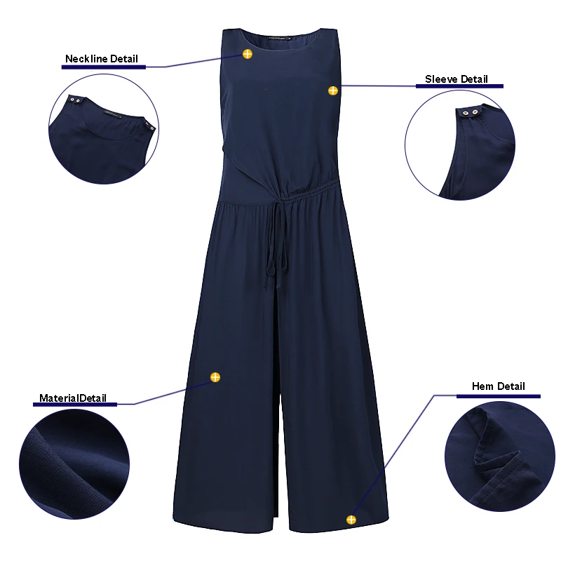 Plus Size Women's Wide Leg Jumpsuits ZANZEA Elegant Solid Tank Overall Casual Pantalon Summer Female O Neck Rompers Playsuits Plus Size Women's Wide Leg Jumpsuits ZANZEA Elegant Solid Tank Overall Casual Pantalon Summer Female O Neck Rompers Playsuits