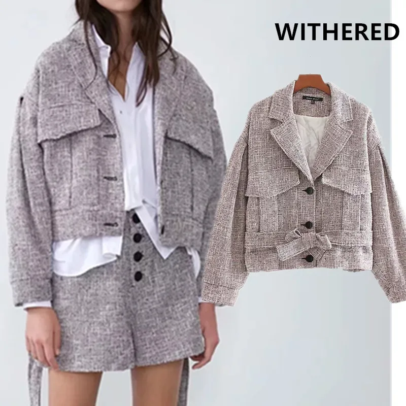 Увядшие английские винтажные шерстяные Саржевые карманы Карго зимняя куртка для женщин casaco feminino jaqueta feminina короткое пальто куртка-бомбер
