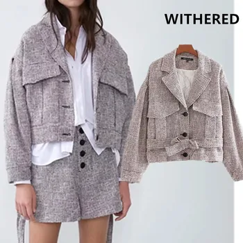 

Withered england vintage wool twill pockets cargo winter jacket women casaco feminino jaqueta feminina short coat bomber jacket
