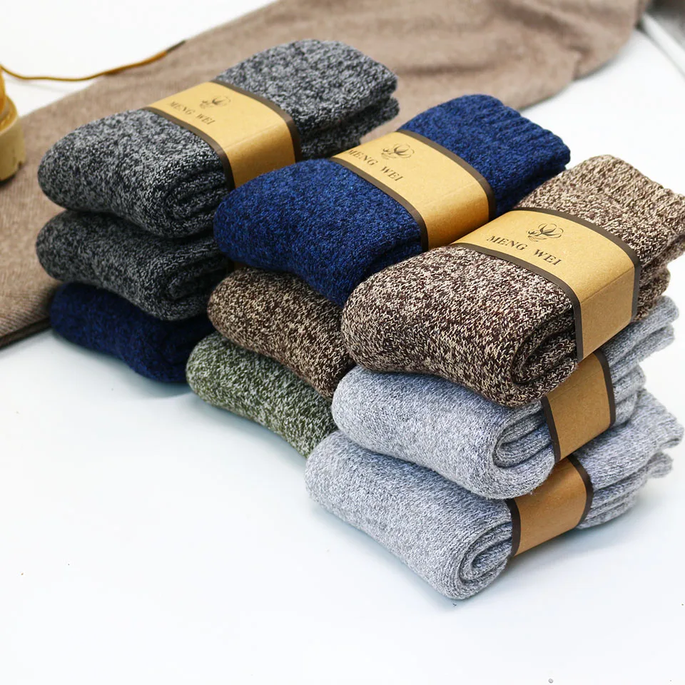 Men's Merino Wool Thick Warm High-Quality Winter Socks - Harajuku Retro Style, Antifreeze Cashmere, 3 Pairs
