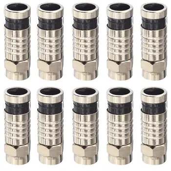

10 Pieces RG6 Compression Coaxial Cable F Type Straight Antenna Cable Connector Weatherproof Low Loss F Type Wire Connector