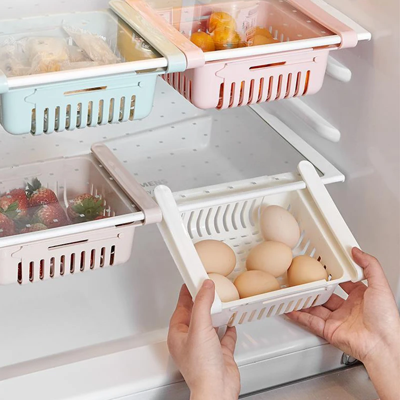

Storage Rack For Fridge Organizer Storage Box 1PC Stretchable Kitchen Storage Shelf Accessories