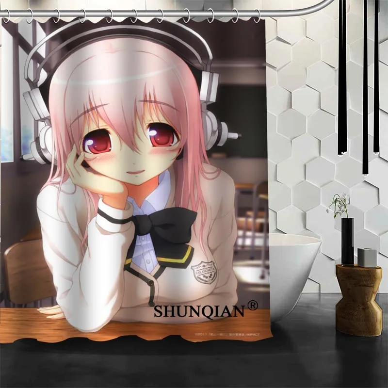 ShunQian Super Sonico, занавеска для душа для девочек, полиэфирная ткань, занавески для ванной, занавески для ванной комнаты, 3D, водонепроницаемая занавеска для ванной, крючок