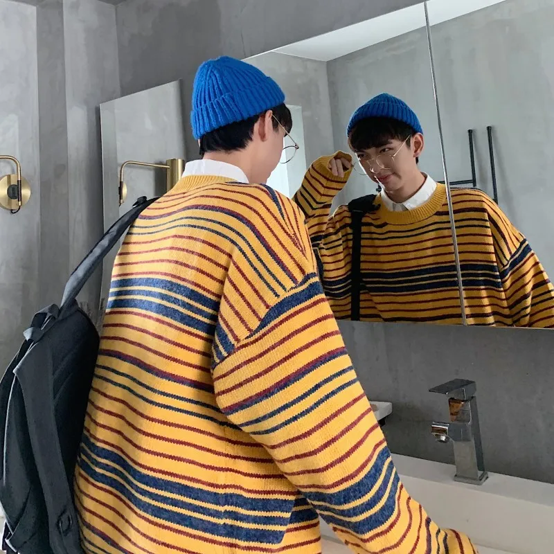Winter New Sweater Men Warm Contrast Color Casual O-neck Sweater Pullover Man Streetwear Loose Striped Sweter Men Clothes M-XL Winter New Sweater Men Warm Contrast Color Casual O-neck Sweater Pullover Man Streetwear Loose Striped Sweter Men Clothes M-XL