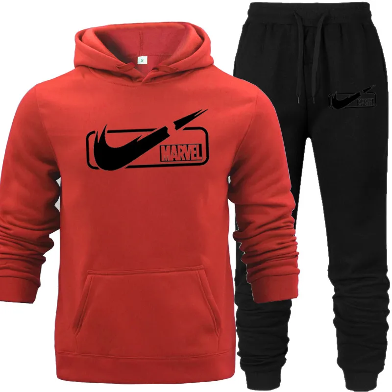 

Fitness Tracksuit 2 Piece Set Mens Sweatshirts Hoodies Casual Sweatshirt Hood with Pocket Long Pants Brand Logo Hip Hop Street