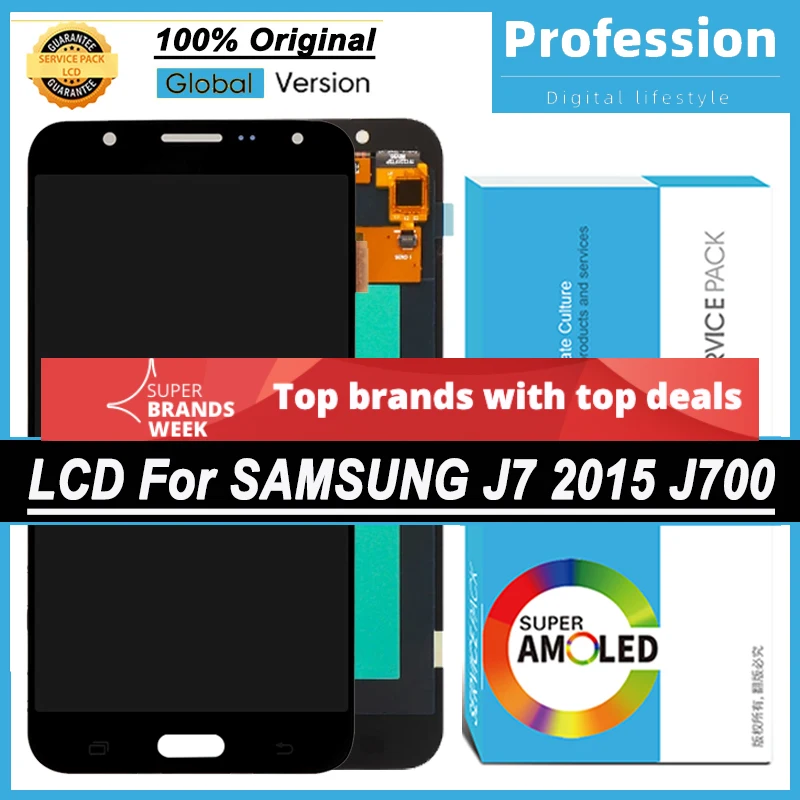 100% Оригинальный 5 ''дисплей для Samsung Galaxy J7 2015 J700 J700F J700M ЖК-дисплей с сенсорным