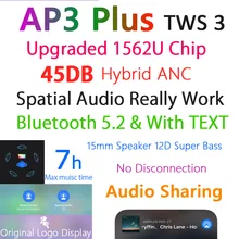 Novo ap3 plus 45db anc tws air3 bluetooth 5.2 fones de ouvido de ruído ativo cancelar tws sem fio hd mic 1562u chip áudio espacial