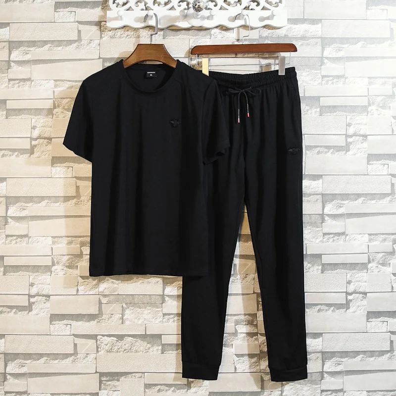 

Short Sleeve T Shirt Male Sports Suit Loose One Set Clothes Leisure Plus Fat plus Size Two-piece Set Tide Half Sleeve