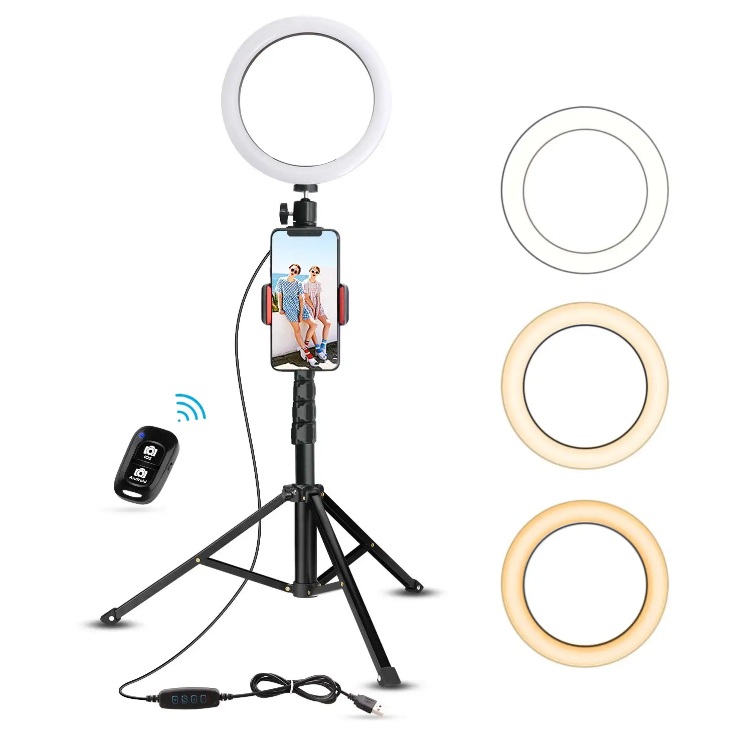 

8-inch self-timer ring lamp with tripod and mobile phone holder for field/makeup, UBeesize mini LED camera ring lamp