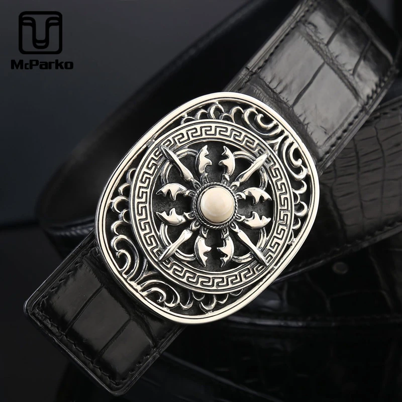 McParko de gama alta s925 cinturones de de plata para hombre cinturones de cuero genuino de cocodrilo de lujo cinturón vaquero para hombres|Cinturones de hombre| - AliExpress