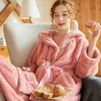 

sm- New coral fleece pajama pantsuit for fall/winter women's flannel plus cute lace warm home wear