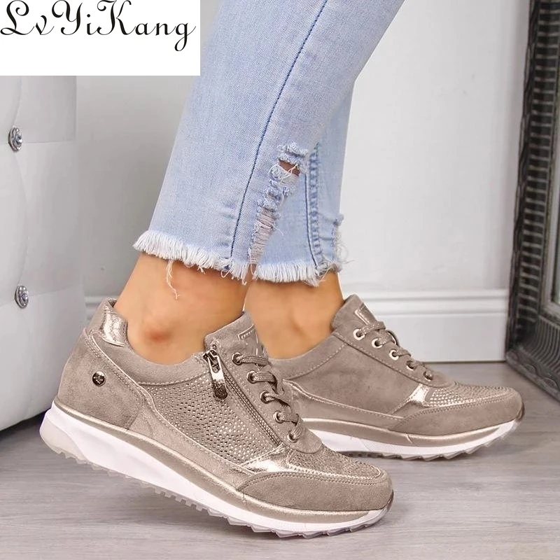 Кроссовки женские на платформе повседневная обувь для тренировок шнуровке