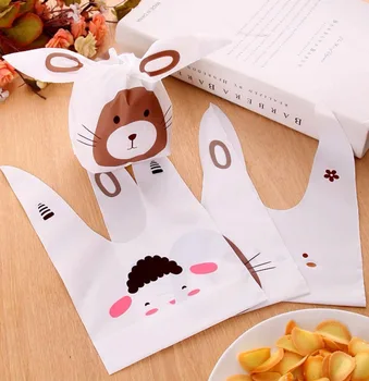 

50 Pcs Cute Long-eared rabbit model gift bags,Pretty Biscuit ,Candy Plastic Packaging Bags,Five style