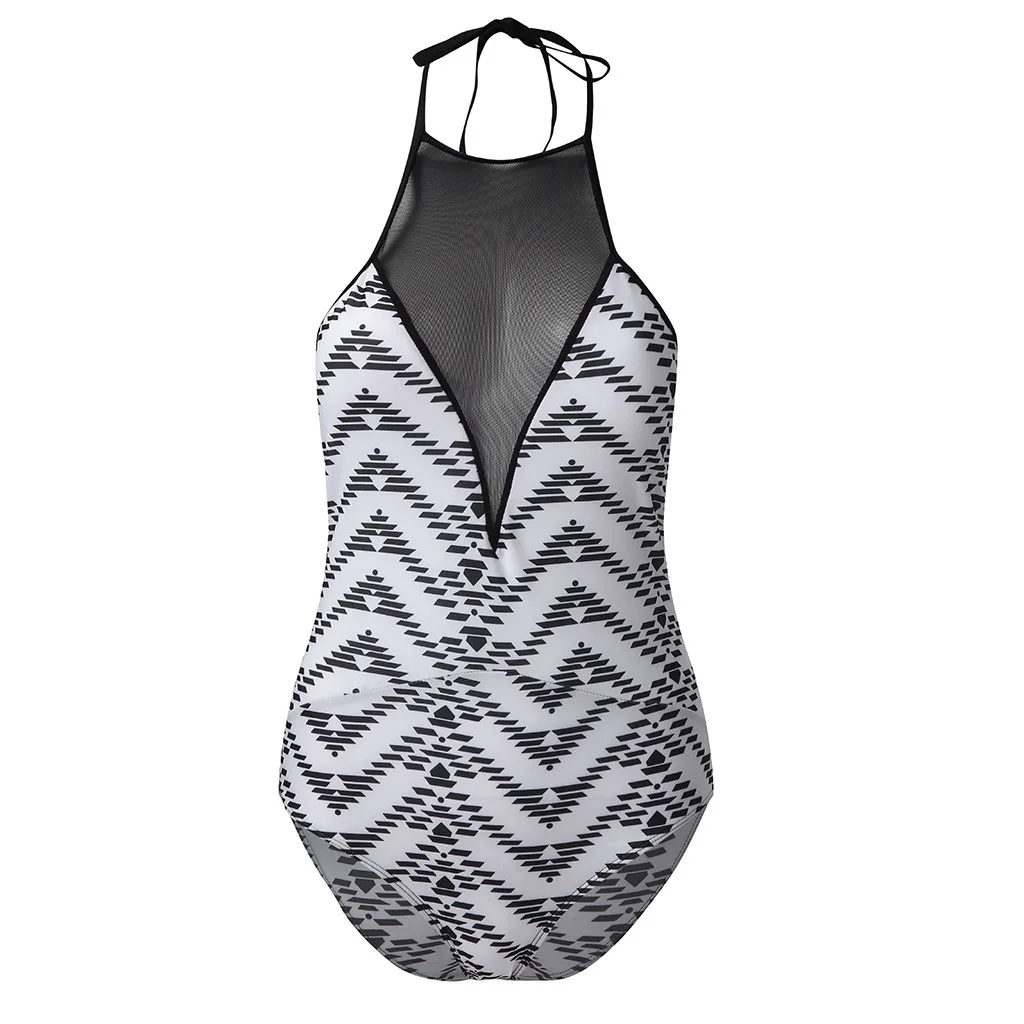 JAYCOSIN One-piece sexy mesh gauze strap women swimwear stitching color printing new beach bikini swimwear trendy temperament 