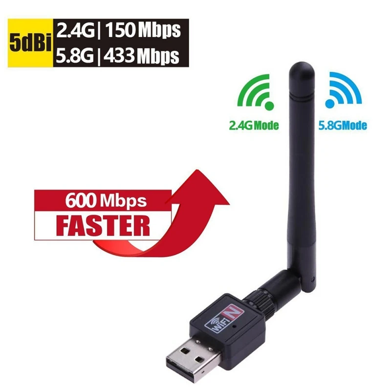 WiFi адаптер 600 Мбит/с 2,4 ГГц 5 ГГц двухчастотный беспроводной сетевой разъем для настольного ноутбука компьютера