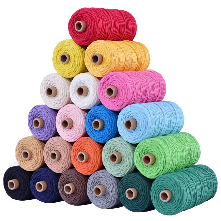 3mm Colorful Cotton Macrame Cord Rope Beige Twisted Cord Craft Macrame String DIY Home Textile Wedding Decorative supply 110yard