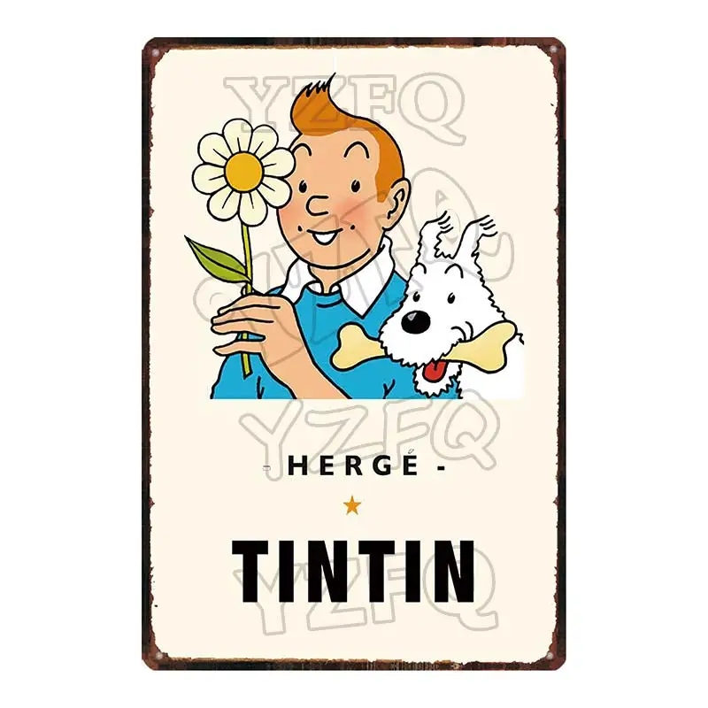 Tintin мультфильм Оловянная металлическая табличка Металл Винтаж потертый шик детский подарок стены дома искусство Детская комната Декор ICuadros DU-3895A