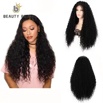 

BEAUTY PROS 13x4 Synthetic Lace Front Wig Long Curly Ombre Brown Wigs for Women Black Wig with Baby Hair Heat Resistant Fiber