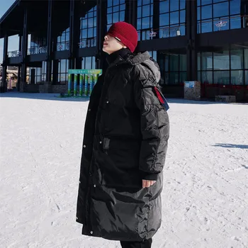 

Winter Long Coat Men's Warmth Fashion Solid Color Casual Thick Hooded Parka Men Streetwear Loose Cotton Jacket Coat Mens Clothes