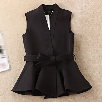 

Black Belted Vest Women Spring Casual Colete Femme 2020