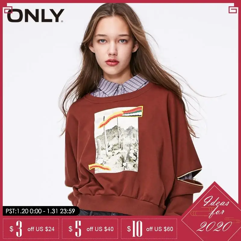 

ONLY autumn and winter Sleeve zipper loose Pullover Hoodies | 11919S519