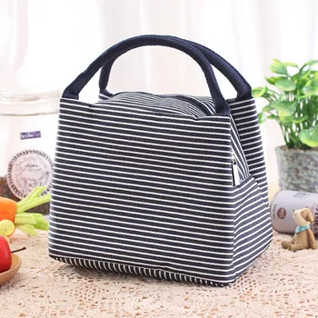 

Ladies Portable Lunch Bag Fashion Stripe Insulated Cooler Bags Large Capacity Thermal Food Picnic Lunch Bags For Kids