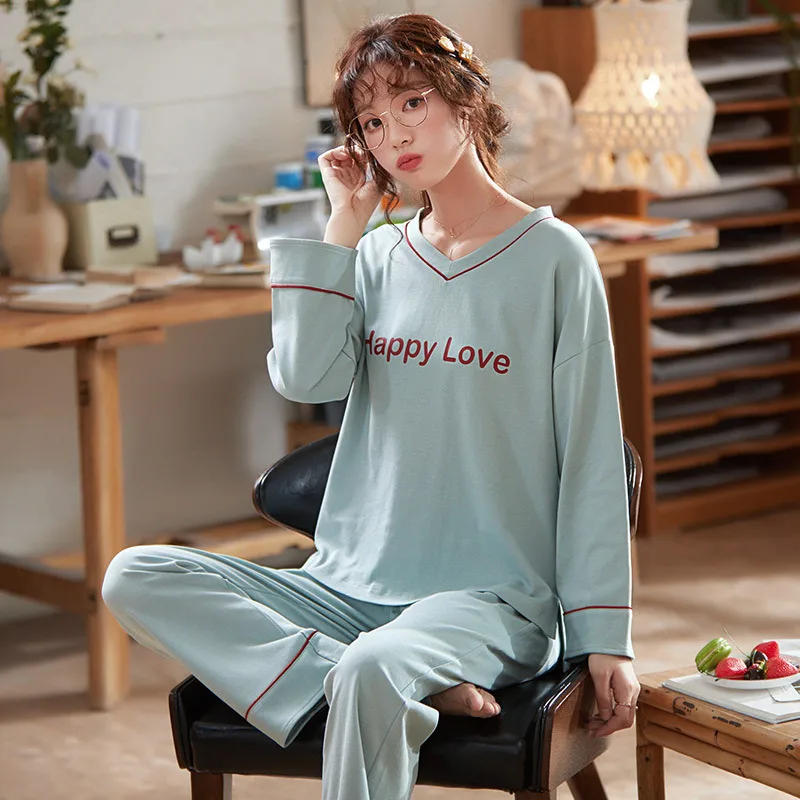 

Pure Cotton Pajamas Women's Autumn & Winter Cartoon Casual Loose-Fit GIRL'S Long Sleeve Two-Piece Tracksuit