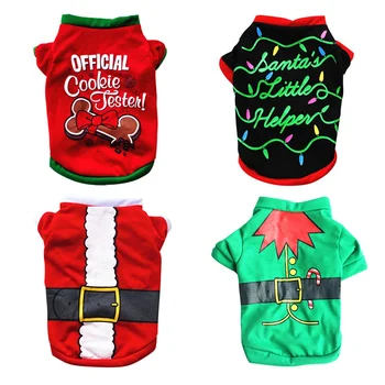 

COS Props Christmas Pet Dogs Vest Costume Cute Cartoon Shirt Dress Xmas Apparel Dog Tshirt 100% Cotton for Kitty Dog