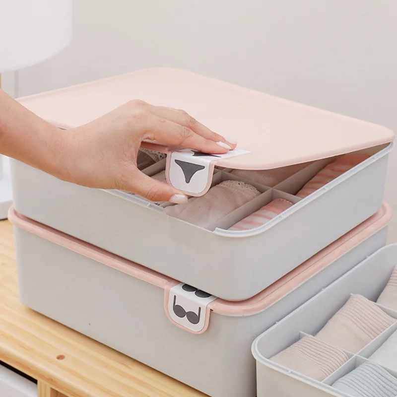 

Household Plastic Underwear Storage Box with Mark Compartment Closet Organizer with Cover for Underwear Socks Bra Organizer