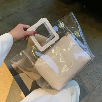 

Jelly Transparent Tote Bag 2020 Summer New High-quality Pvc Women's Designer Handbag High Capacity Travel Shoulder Messenger Bag