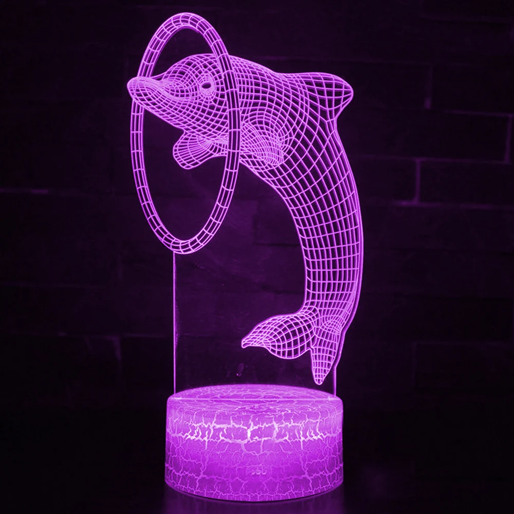 Skup Pilot zdalnego sterowania sterowanie dotykowe 3D doprowadziły światło nocne tabeli biurko lampy LED delfin LED noc zmiana koloru światła 3D LED światło dla dzieci prezent 30