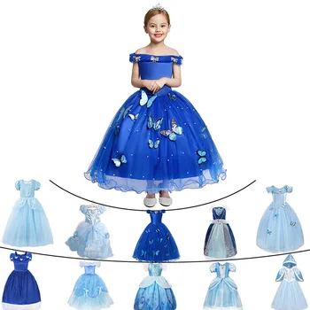 

Off Shoulder Girls Cinderella Dress with Butterflies Kids Princess Cinderella Party Wear Cosplay Children's Day Role Play Props