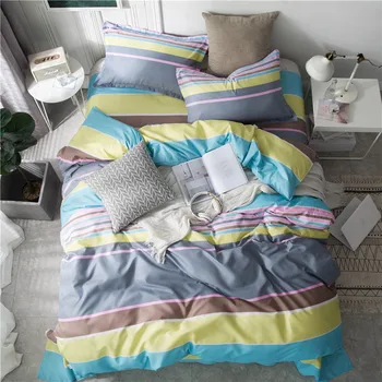 

BEST.WENSD Striped Home Bedding Collections Warm Colour Series Duvet Cover Sets (1 flat sheet+1quilt+1or2pillowcase) Soft Cotton