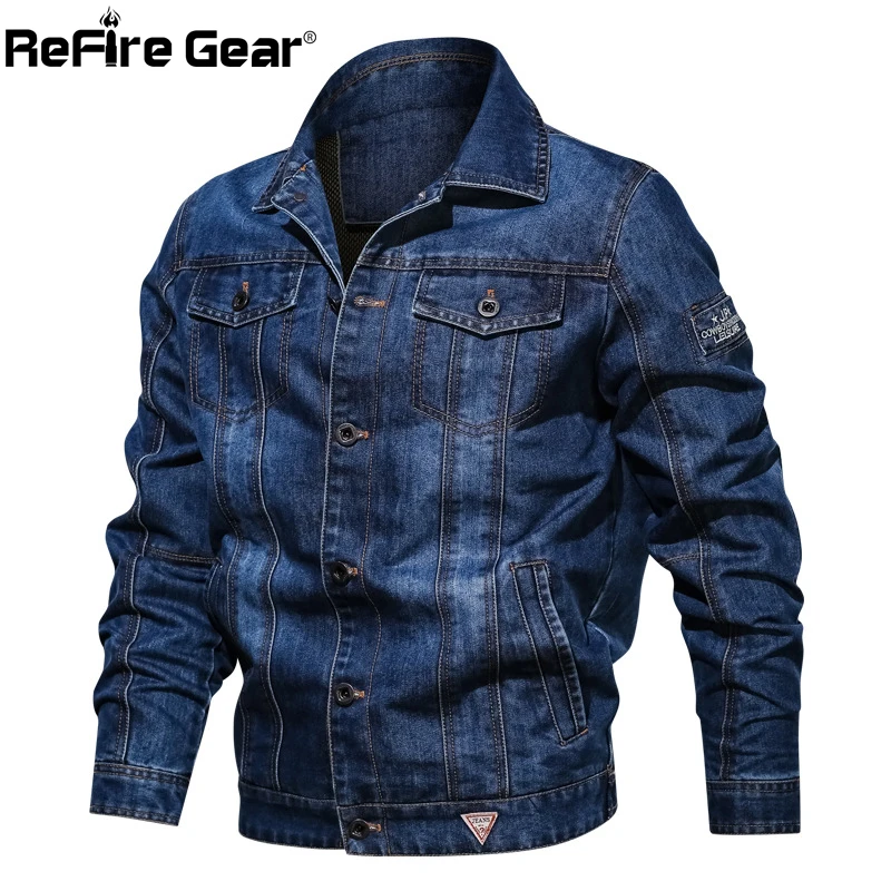 Refire gear осенние винтажные джинсовые куртки мужские повседневные зимние теплые ковбойские джинсы куртка Военный бомбер размера плюс тактическое пальто