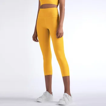 New Fashion Naked-feel Sport Fitness Capri Pants Solid Quick-drying Yoga Pants Push Up Gym Leggings Running Women Tight Leggings 1