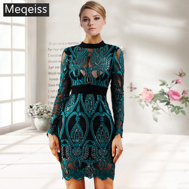 

2019 New autumn Women Dress Turtleneck Sequined Bandage Dress Sexy Bodycon Elegant Celebrity Party club Green Dresses Vestidos