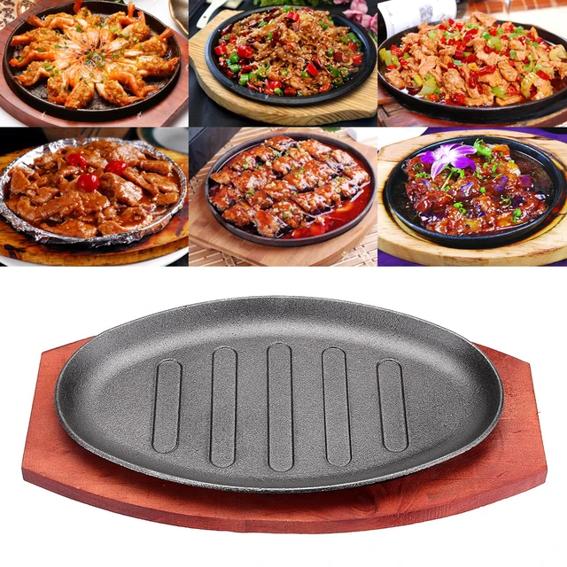 Korean cast iron round steak plate Special dishes Commercial barbecue pot  Steak pan Non stick plate Barbecue tray Sizzling plate - AliExpress