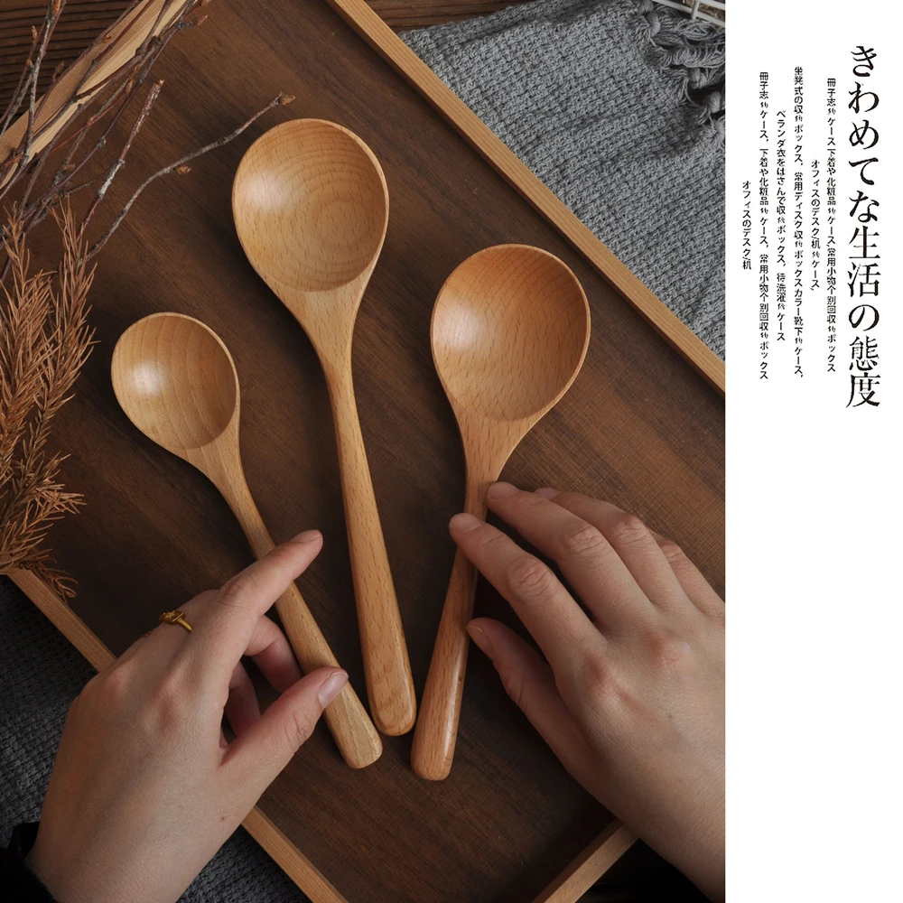 Wooden Spoon Rice Scoop Coffee Stirring Mixing Soup Spoons Natural Cooking Utensils Handmade Home Tableware Cutlery for Kicthen images - 6