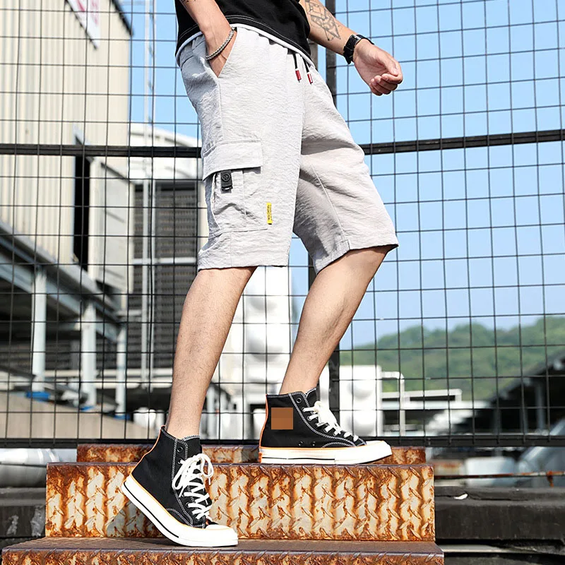 Men cargo patchwork cotton shorts Knee Length pockets safari style skateboard Casual Gym shorts high street Sportwear