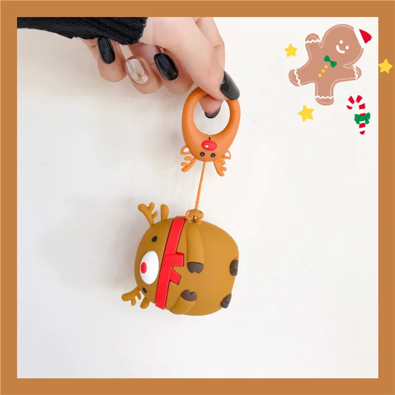 3D Рождественская елка милый мультфильм чехол для Apple Airpods 2 1 Чехол Air Pods силиконовый Санта Клаус Олень защита Etui с брелок