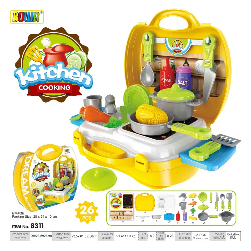 

Children Play House Suitcase Model Kitchen Toy Plastic Tableware Doctor Set Tool Kit Storage Box Multi--