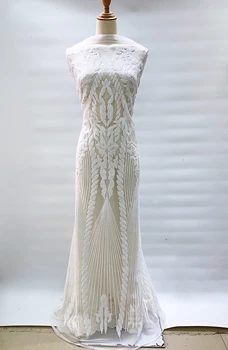 

African Sequins Net Lace Fabrics 2020 High Quality White Sequined Embroidery Mesh Tulle Lace Material Wedding Bride Dresses Lace