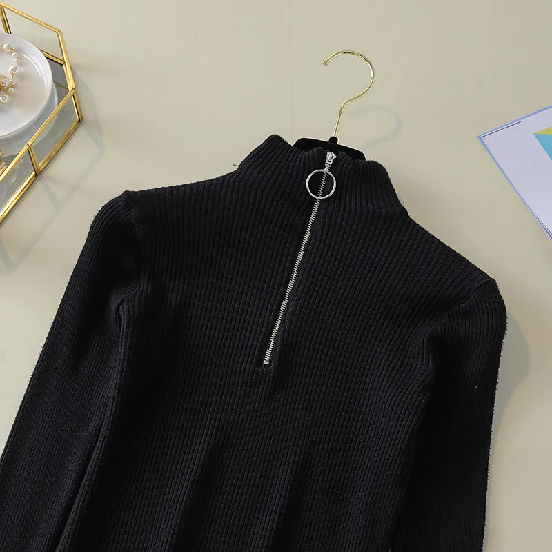 2019 Trend Knitted Sweater Women Zipper Turtleneck Long Sleeve Slim Women Pullover Sweater Autumn Winter Warm Female Jumpers (43)