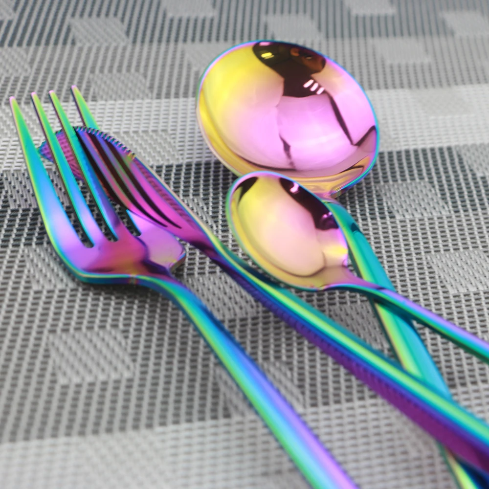 Dinnerware Set Purple Tableware Dinner Set 18/10 Stainless Steel Cutlery Set Knife Fork Spoon Silverware Set Home Flatware Set